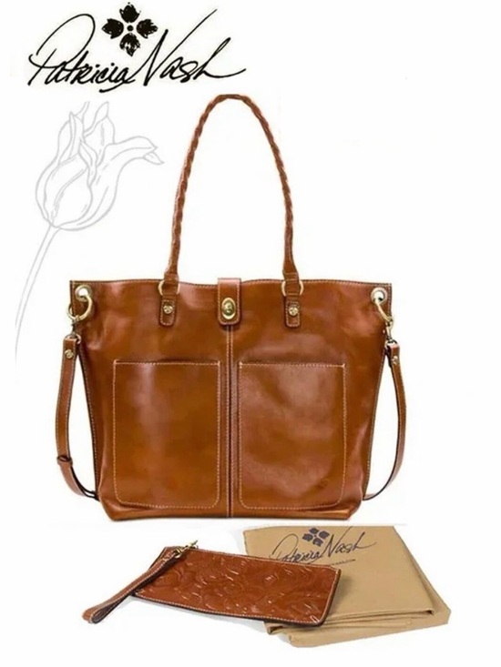 Patricia Nash Handbags - Patricia Nash Brown Tan Marseille Leather Grommet Tote Purse Shoulder Bag